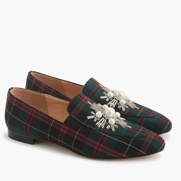 J. Crew Shoes - J crew Embellished Loafers in Festive Tartan Plaid - 6